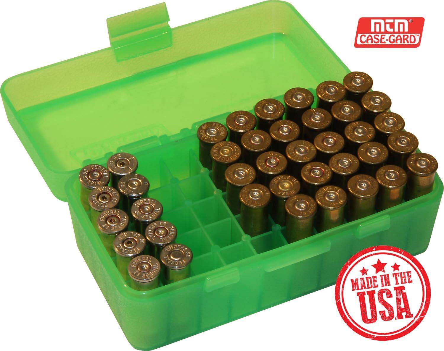 image:imageMTM 50 Round FlipTop Ammo Box 38357 Cal Clear BlueClear Green