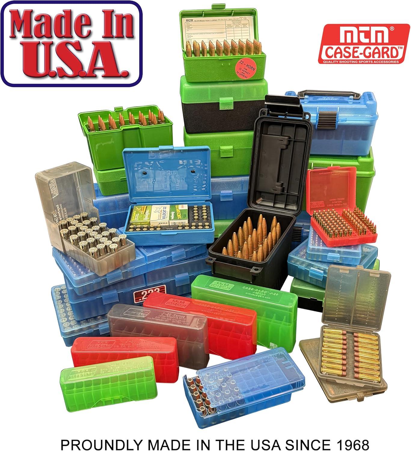 image:imageMTM 50 Round FlipTop Rifle Ammo Box 270 Win 280 Rem 3006 Clear GreenClear Blue