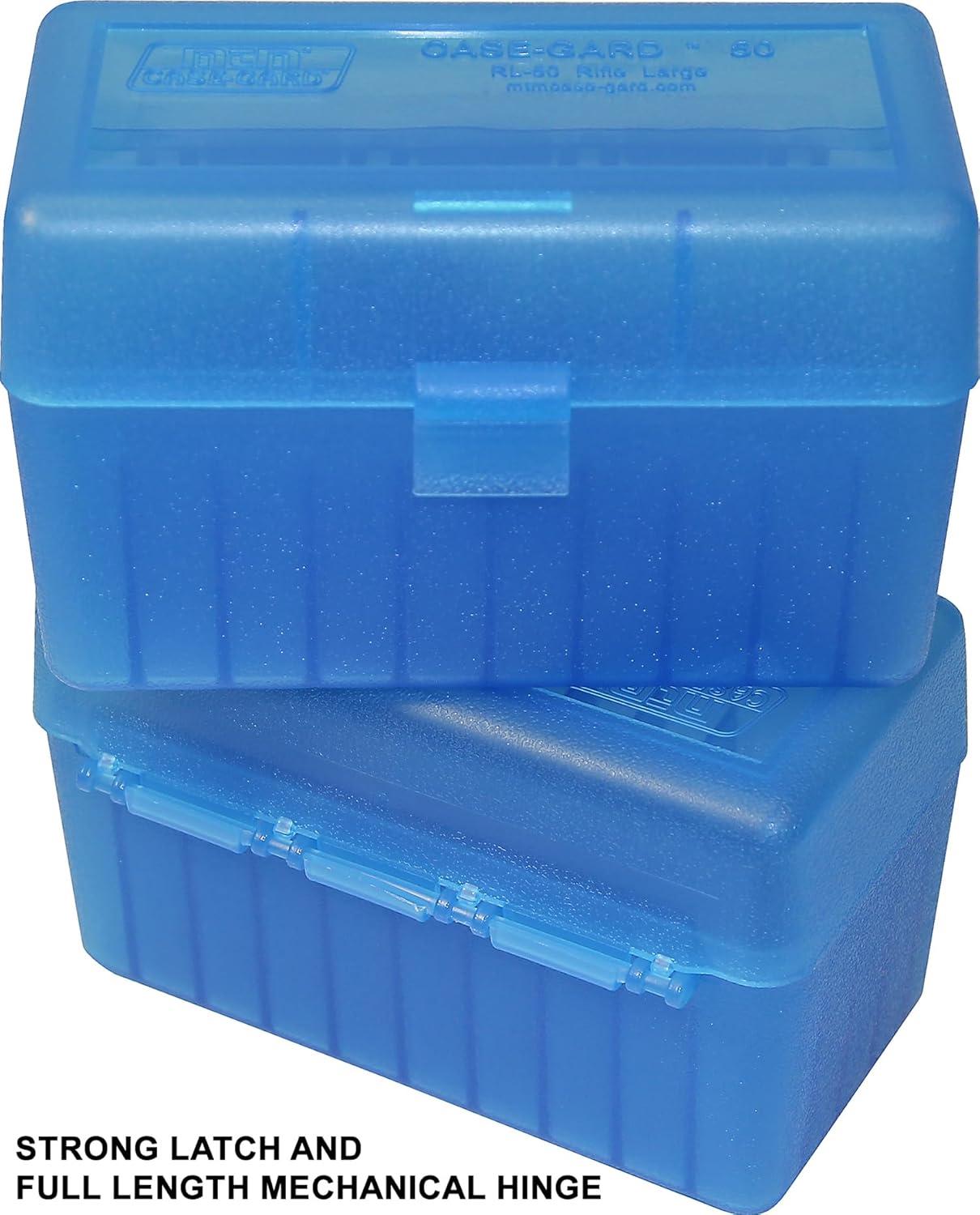 image:imageMTM 50 Round FlipTop Rifle Ammo Box 270 Win 280 Rem 3006 Clear GreenClear Blue