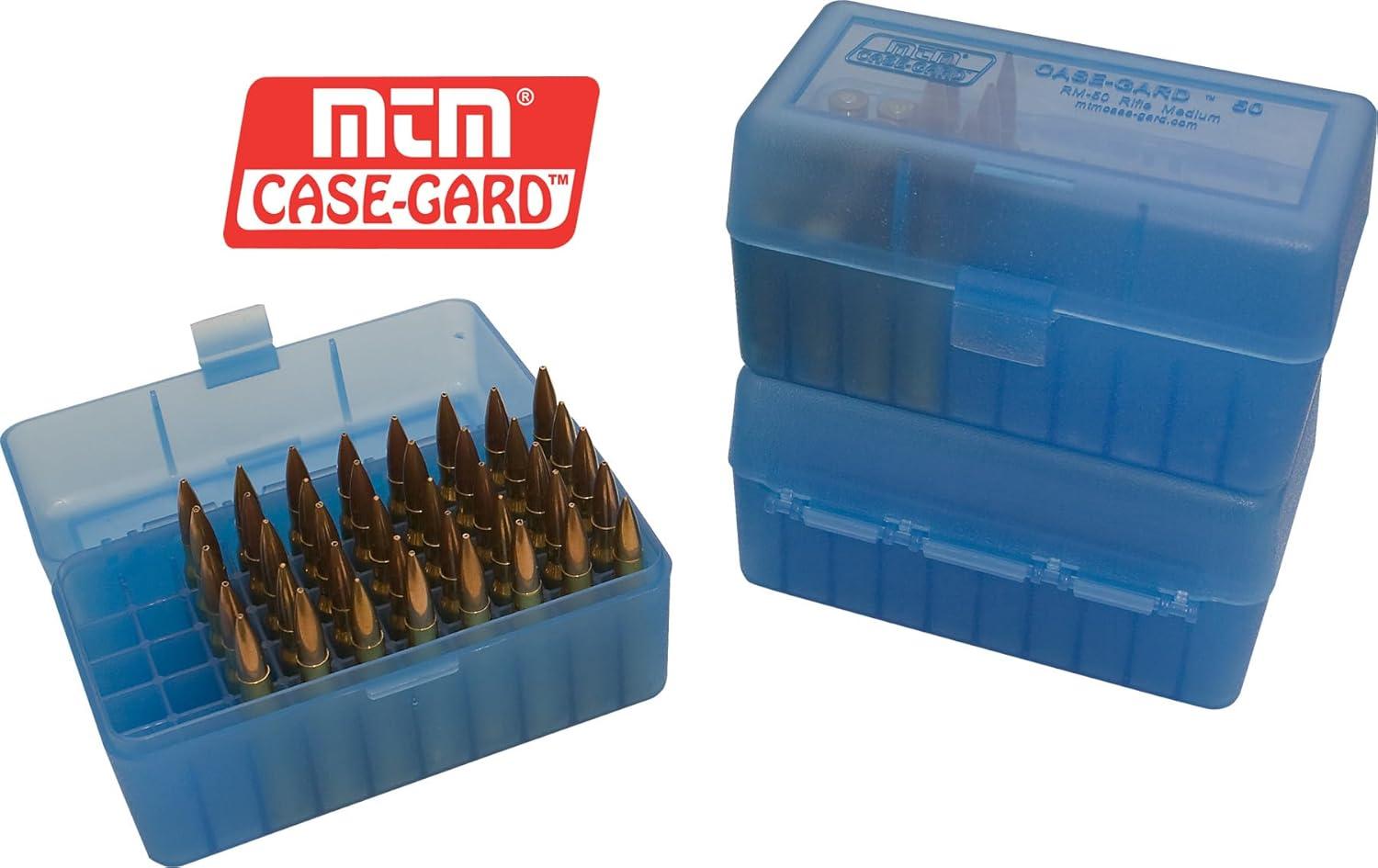 image:imageMTM 50 Round FlipTop Rifle Ammo Box 270 Win 280 Rem 3006 Clear GreenClear Blue