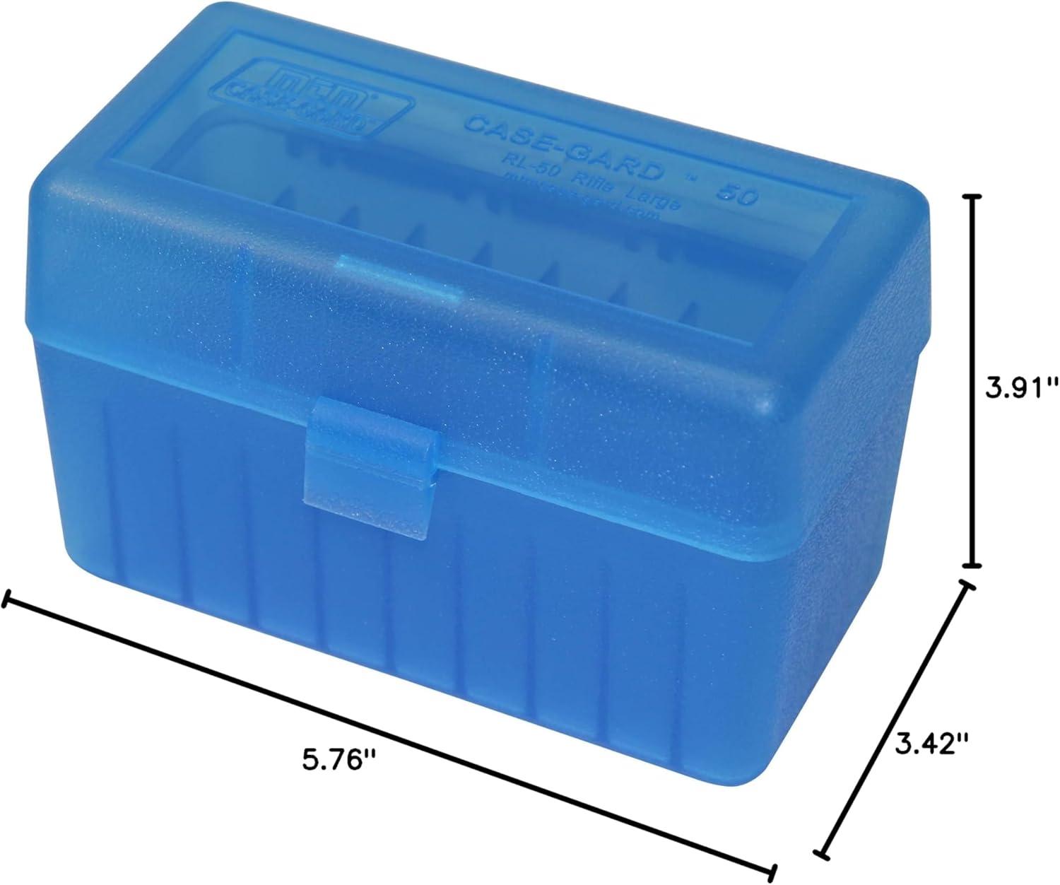 image:imageMTM 50 Round FlipTop Rifle Ammo Box 270 Win 280 Rem 3006 Clear GreenClear Blue