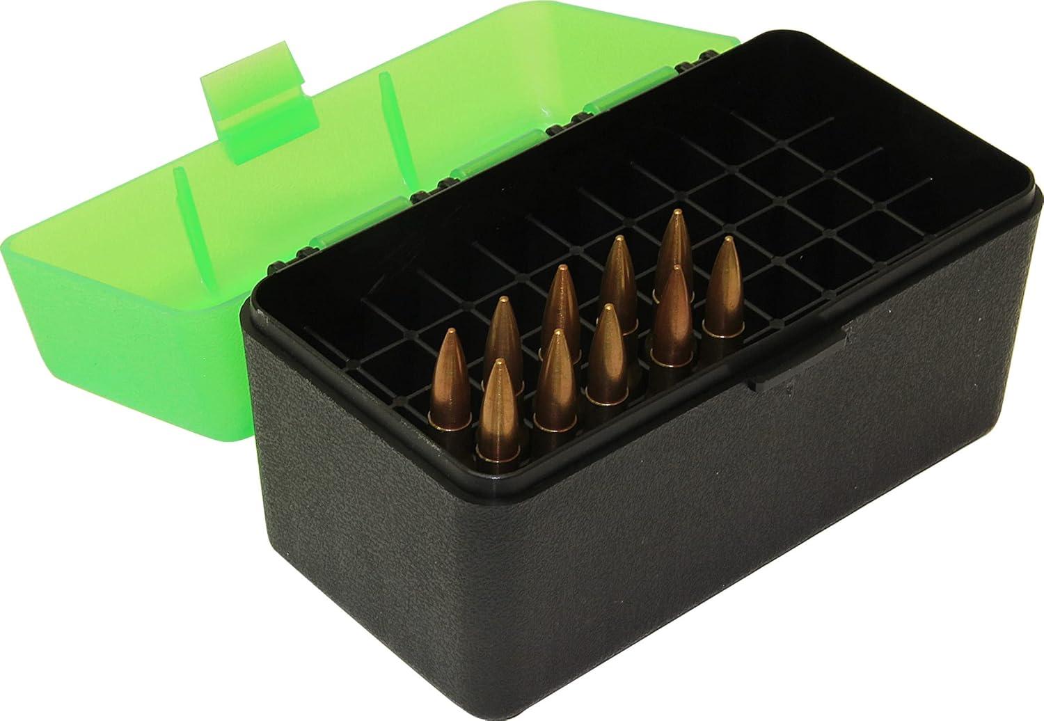 image:imageMTM 50 Round FlipTop Rifle Ammo Box 270 Win 280 Rem 3006 Clear GreenClear Green