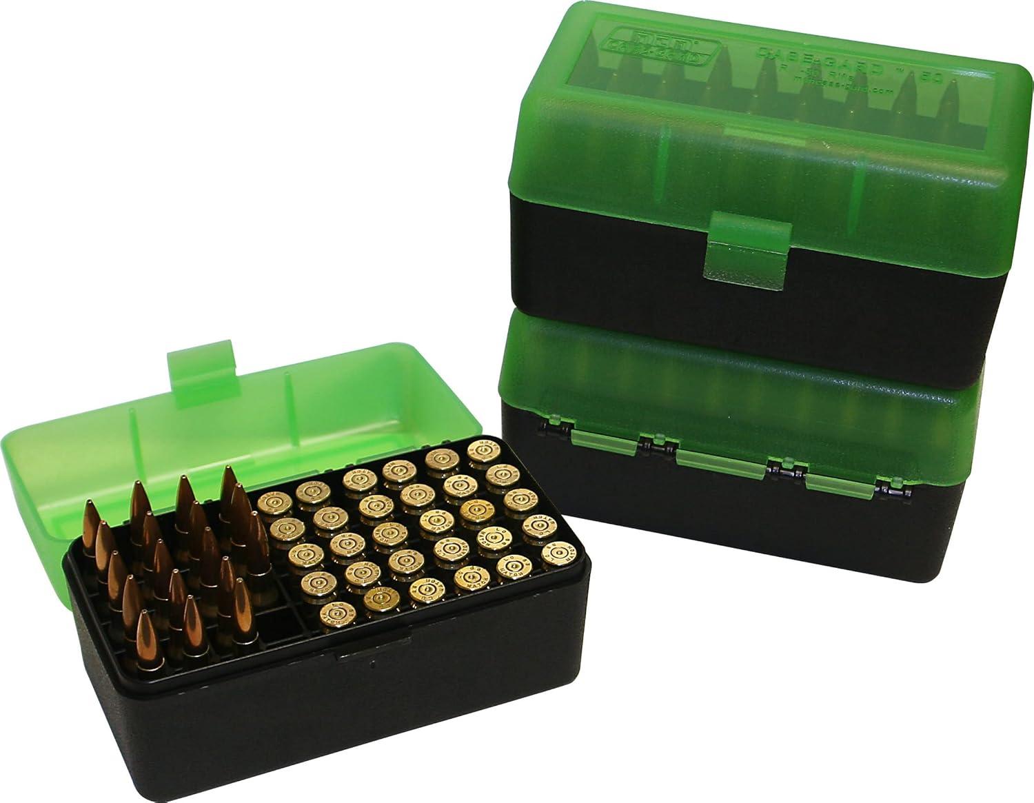 image:imageMTM 50 Round FlipTop Rifle Ammo Box 270 Win 280 Rem 3006 Clear GreenClear Green