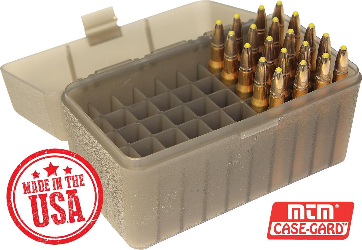 image:imageMTM 50 Round FlipTop Rifle Ammo Box 270 Win 280 Rem 3006 Clear GreenClear Smoke