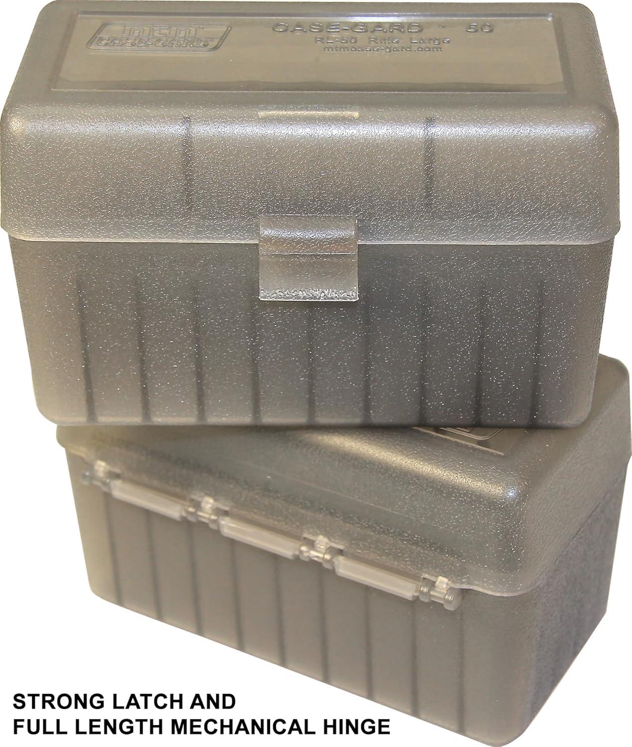 image:imageMTM 50 Round FlipTop Rifle Ammo Box 270 Win 280 Rem 3006 Clear GreenClear Smoke