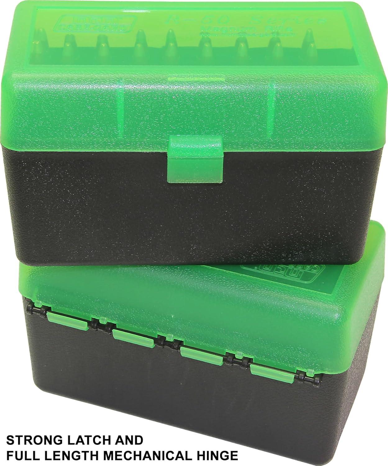 image:imageMTM 50 Round FlipTop Rifle Ammo Box Large Mag Clear GreenBlackClear Green Black