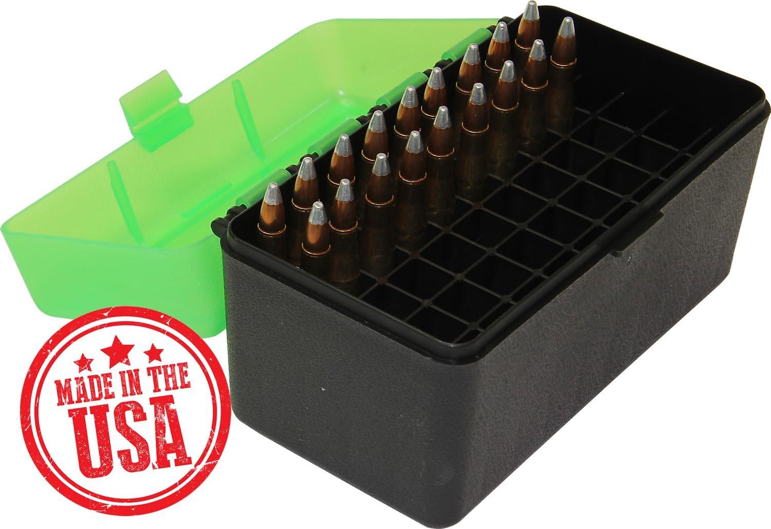 image:imageMTM 50 Round FlipTop Rifle Ammo Box Large Mag Clear GreenBlackClear Green Black