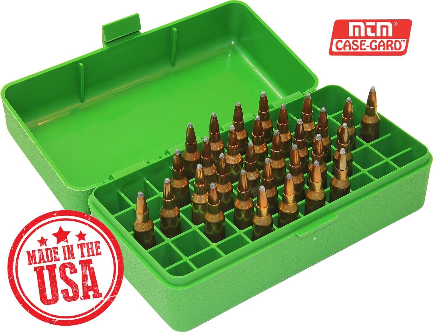 image:imageMTM 50 Round FlipTop Rifle Ammo Box WSSM 500 SampW GreenClear Green