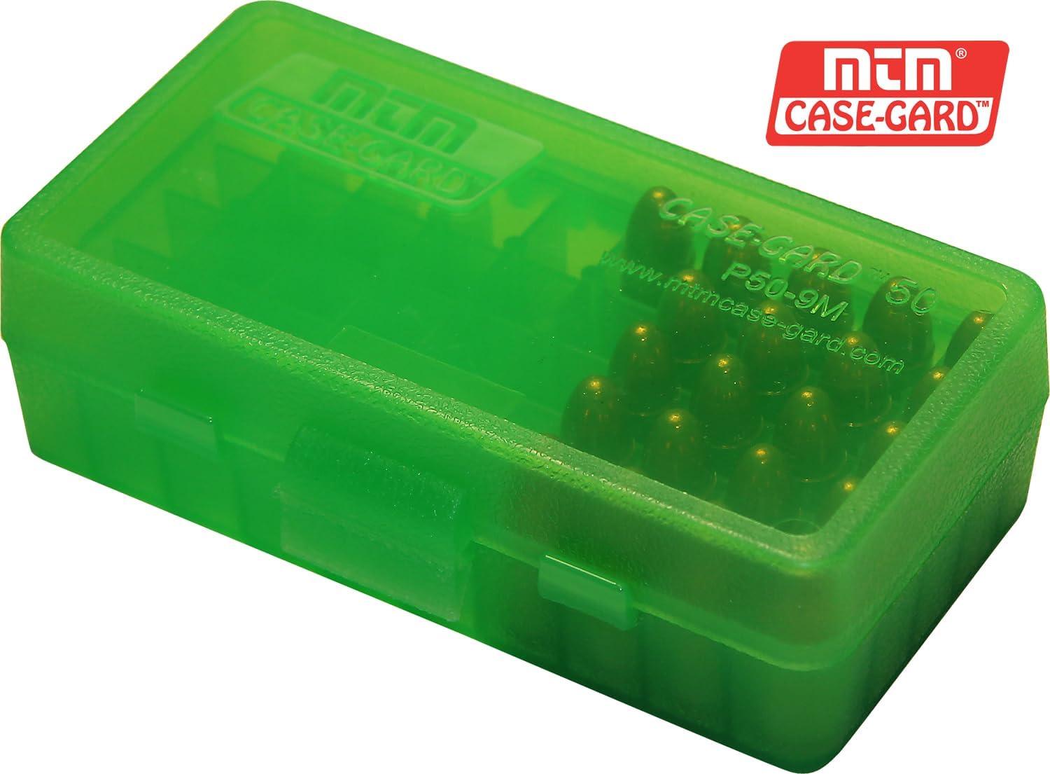 image:imageMTM CaseGard P509M16 Ammo Box 50 Round Fits 9mm Luger 380 ACP 30 Luger 30 S Carry 32 SampW 9mm Makarov USA Made Clear Green