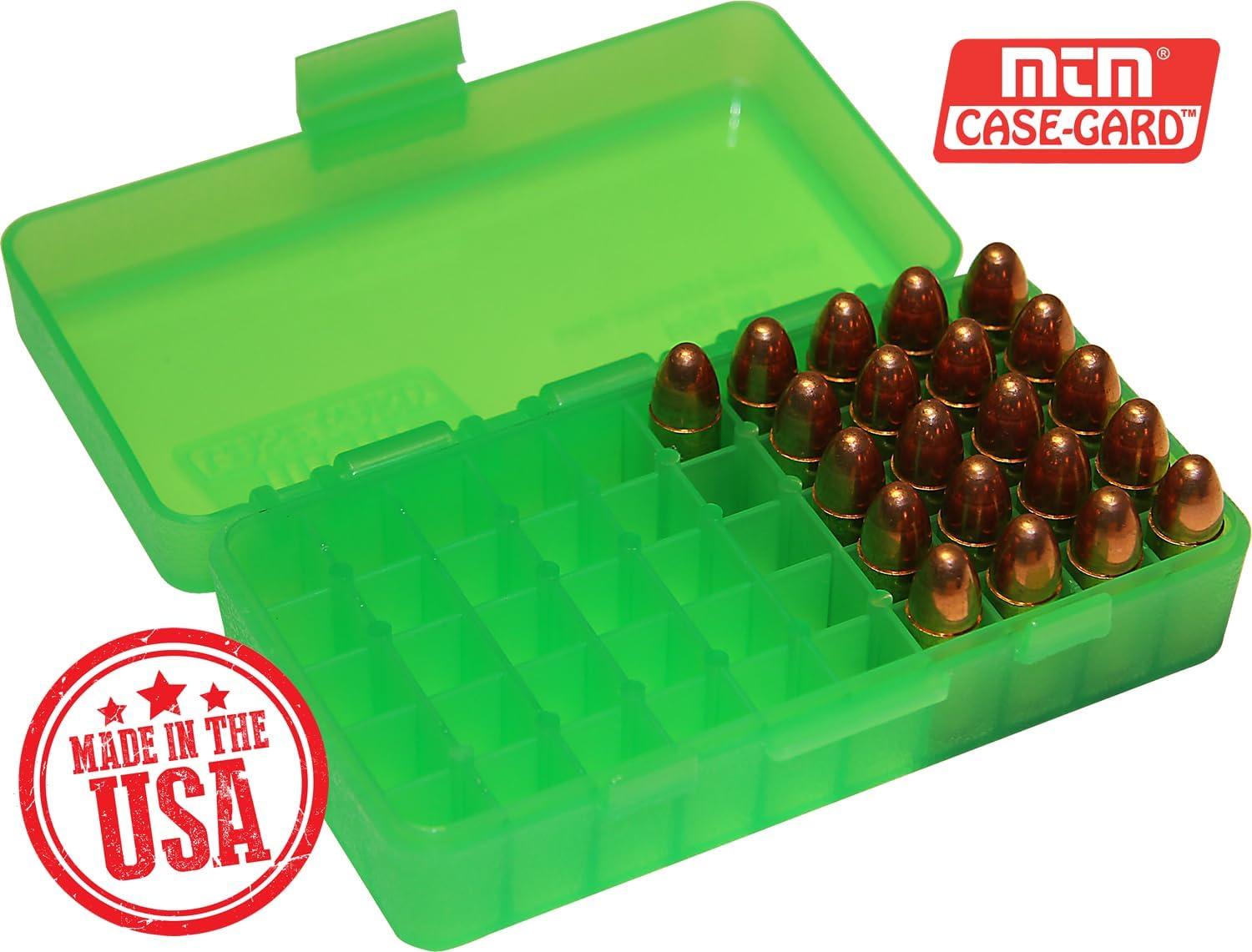 image:imageMTM CaseGard P509M16 Ammo Box 50 Round Fits 9mm Luger 380 ACP 30 Luger 30 S Carry 32 SampW 9mm Makarov USA Made Clear Green