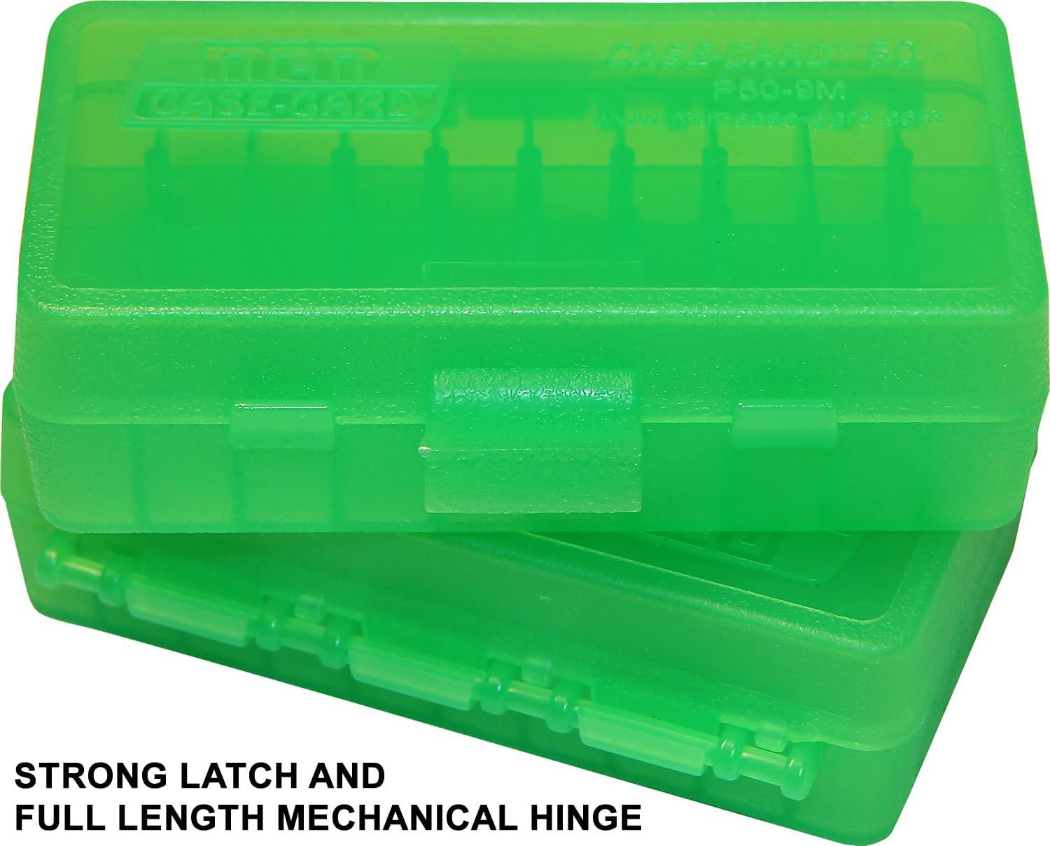 image:imageMTM CaseGard P509M16 Ammo Box 50 Round Fits 9mm Luger 380 ACP 30 Luger 30 S Carry 32 SampW 9mm Makarov USA Made Clear Green