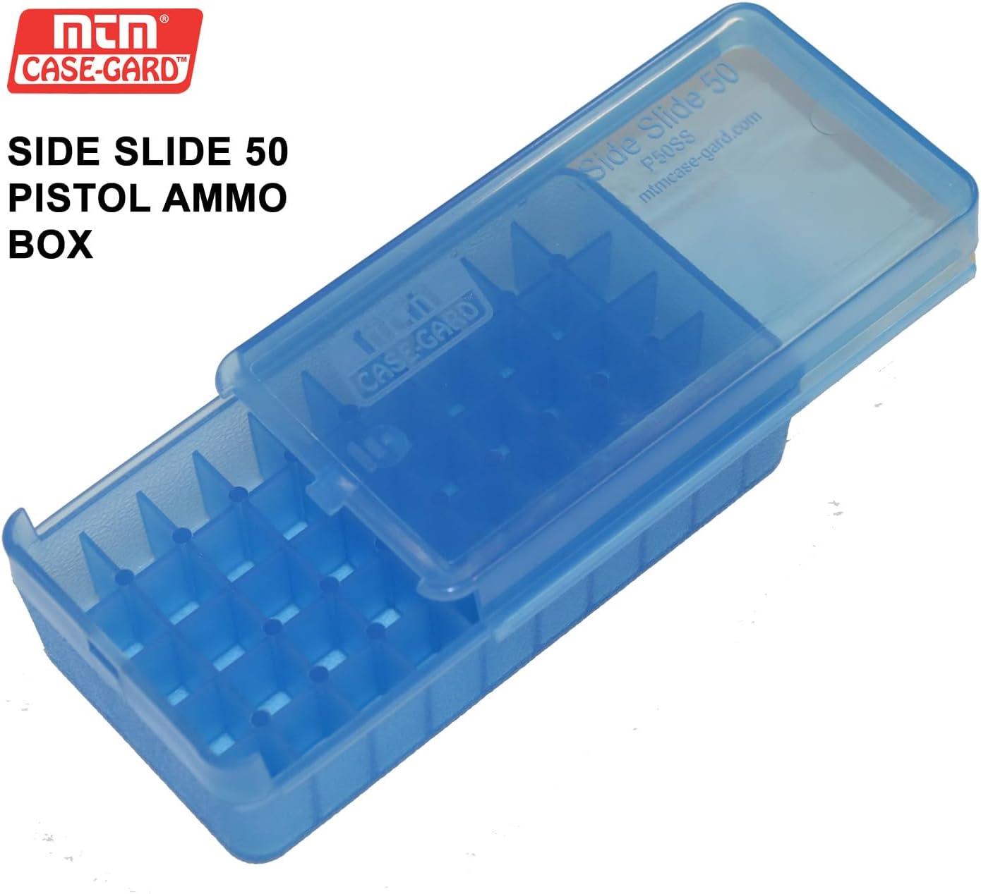 image:imageMTM CaseGard P50SS4516 Side Slide Ammo Box 50 Round 45 ACP 10mm 357 Sig 40 SampW 45 GAP 8mm Nanbu USA Made Clear GreenClear Blue