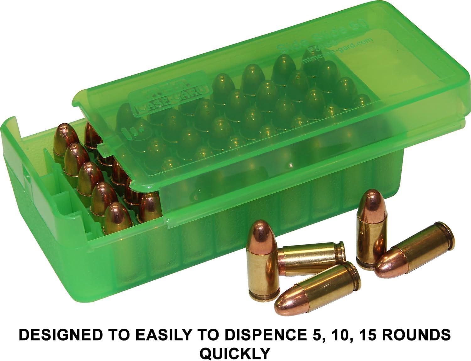 image:imageMTM CaseGard P50SS4516 Side Slide Ammo Box 50 Round 45 ACP 10mm 357 Sig 40 SampW 45 GAP 8mm Nanbu USA Made Clear GreenClear Green