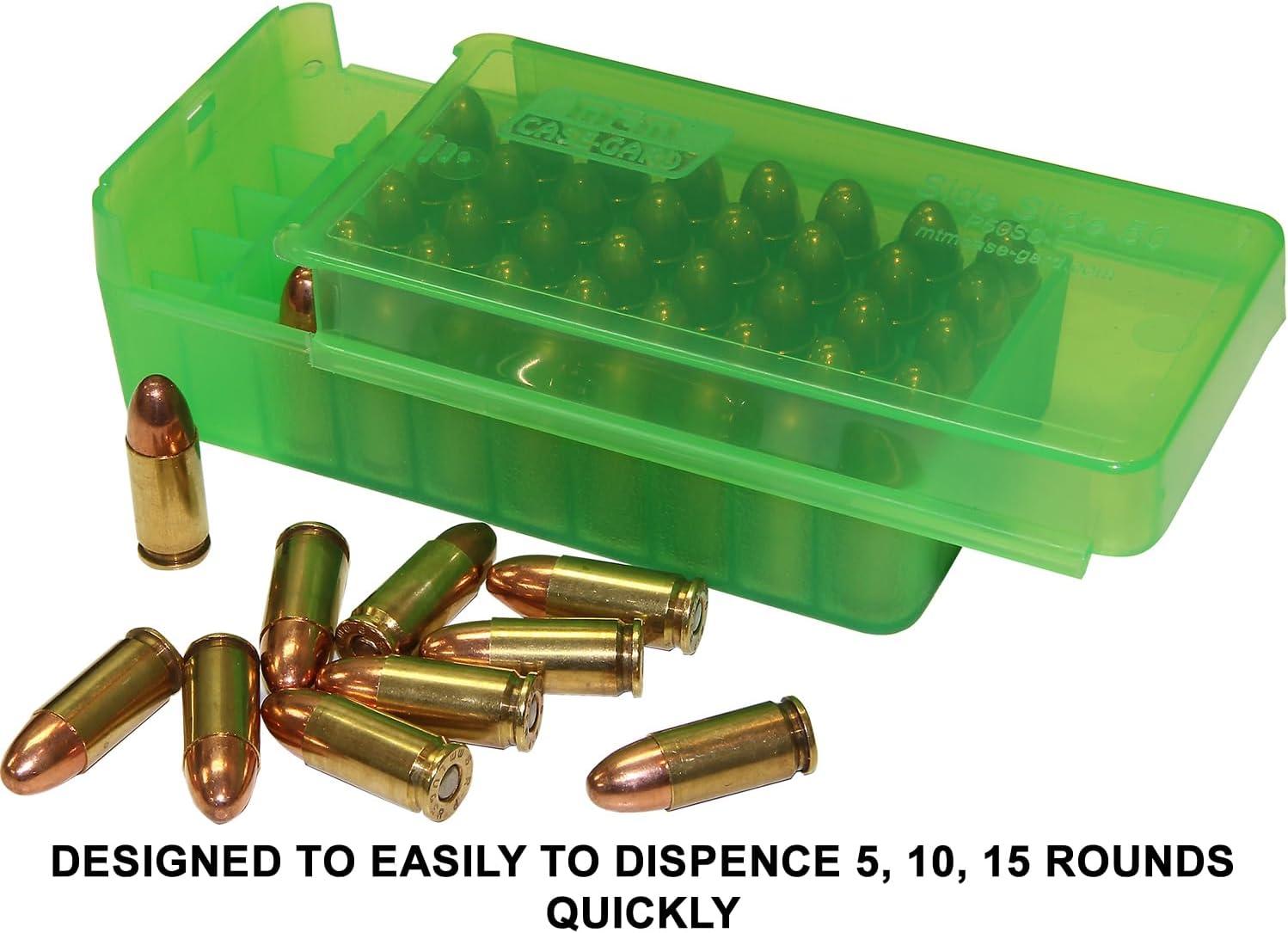 image:imageMTM CaseGard P50SS9M16 Side Slide Ammo Box 50 Round 9mm Luger 380 ACP 30 Luger 30 S Carry 32 SampW 9mm Makarov USA Made Clear GreenClear Green