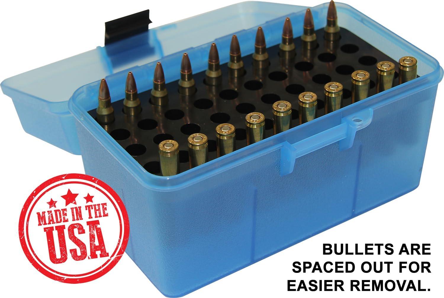 image:imageMTM H50RS Deluxe 50 Round Rifle Ammo Box 17 204 223 556x45 6x47Clear Blue