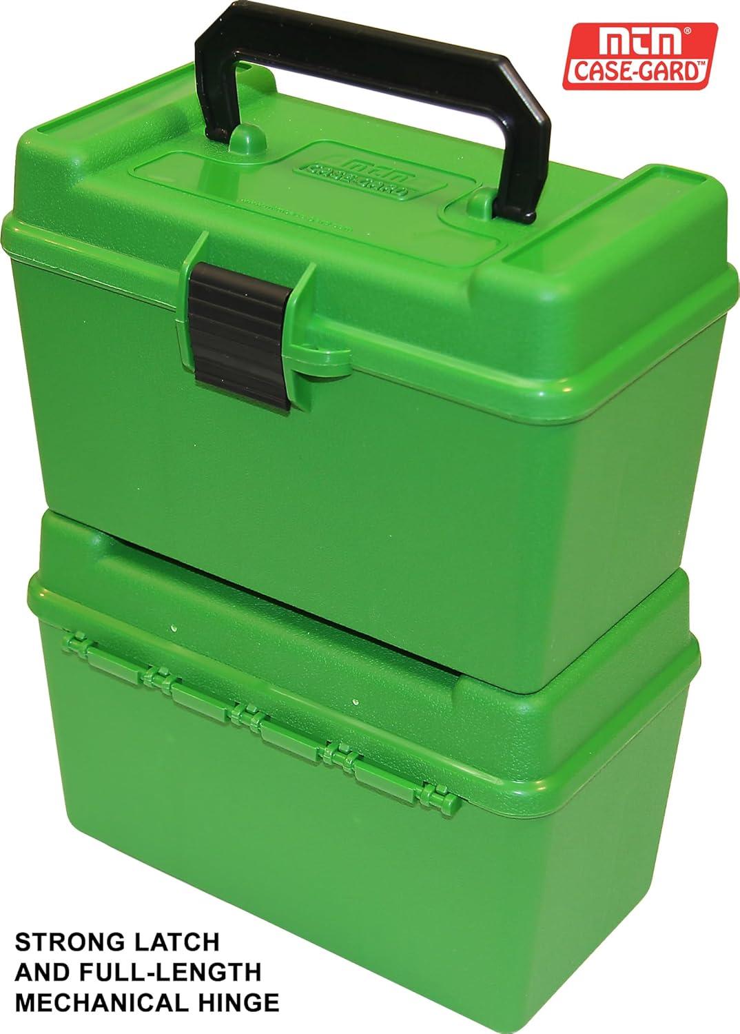 image:imageMTM H50XL Deluxe Handled 50Round Rifle Ammo Case Box 270 300 WSM 338 LapuaGreen
