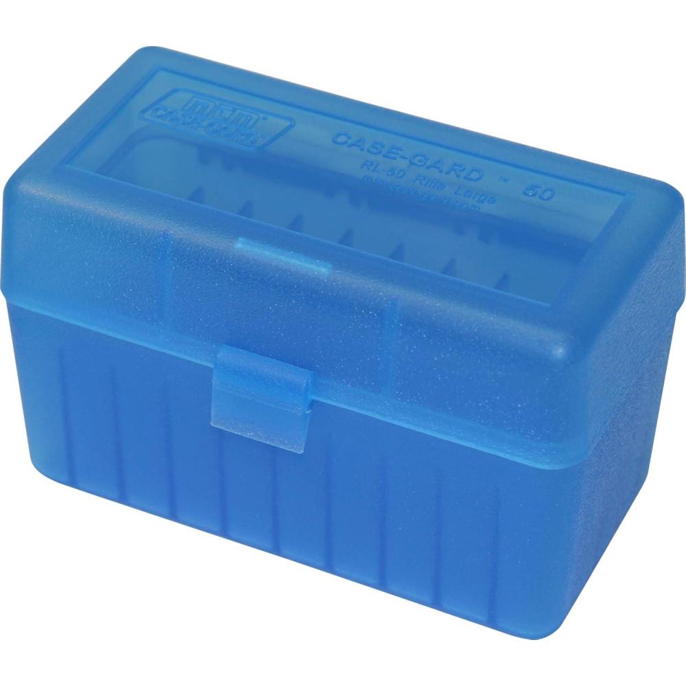 image:imageMTM 50 Round FlipTop Rifle Ammo Box 270 Win 280 Rem 3006 Clear GreenClear Blue