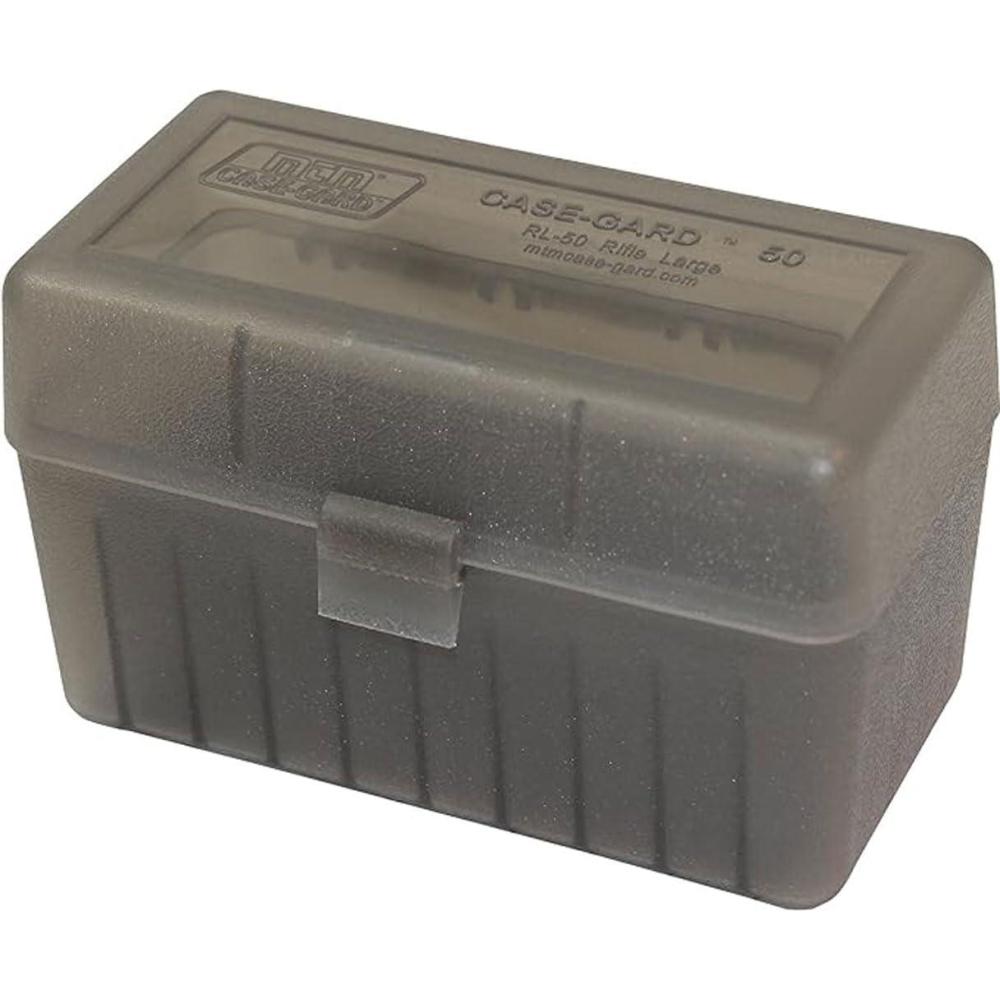 image:imageMTM 50 Round FlipTop Rifle Ammo Box 270 Win 280 Rem 3006 Clear GreenClear Smoke