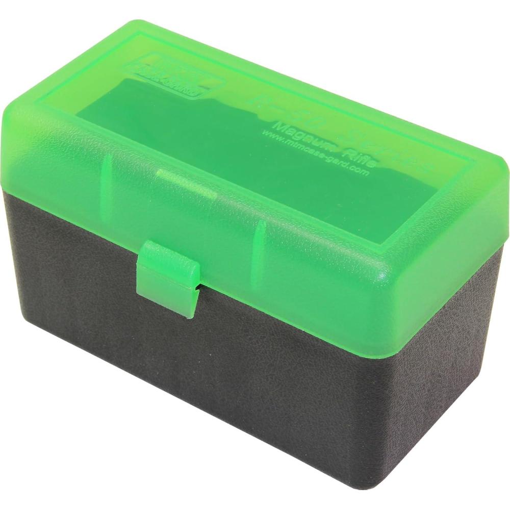 image:imageMTM 50 Round FlipTop Rifle Ammo Box Large Mag Clear GreenBlackClear Green Black