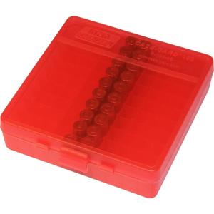 image:imageMTM 100 Round FlipTop Ammo Box 404510MM Cal Clear BlueClear Red