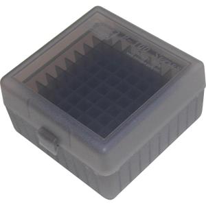 image:imageMTM 100 Round FlipTop Rifle Ammo Box 2225 308 W 243 Clear GreenBlackClear Smoke