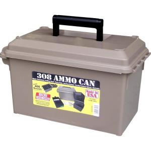 image:imageMTM ACC308 308Caliber Ammo Can with 4 RM100 Boxes Holds 400 rounds Rugged polypropylene plastic Waterresistant seal latching system Double padlock tapped for security Dark Earth