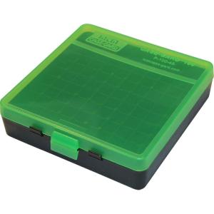 image:imageMTM P100929 Ammo Box 100 Round FlipTop  Fits 9mm 380 ACP  Easy to grip  Stackable Snap Lock Latch  USA Made  Clear RedClear GreenBlack