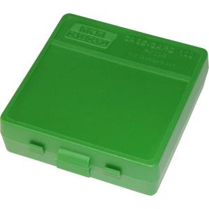 image:imageMTM P100929 Ammo Box 100 Round FlipTop  Fits 9mm 380 ACP  Easy to grip  Stackable Snap Lock Latch  USA Made  Clear RedGreen