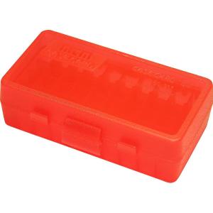 image:imageMTM P509M29 Ammo Box 50 Round FlipTop  Fits 380 ACP amp 9MM Cal  Made of Polypropylene  Stackable Snap Lock Latch  USA Made  Clear Red