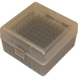 image:imageMTM RS10041 100 Round Rifle Ammo Box  FlipTop  223 204 Ruger 6x47  Indestructible polypropylene Snaplock latch  USA Made  Clear Smoke