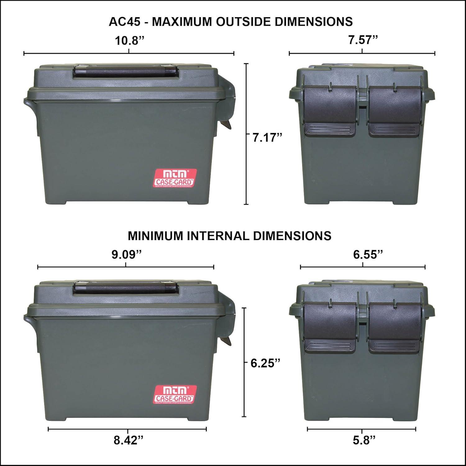 image:imageMTM AC45 Ammo Can 45Caliber Holds 500 Round Case of 45 ACP HeavyDuty Dual Latching System Rugged Polypropylene Plastic ORing Seal System Water Resistant USA Made Forest Green