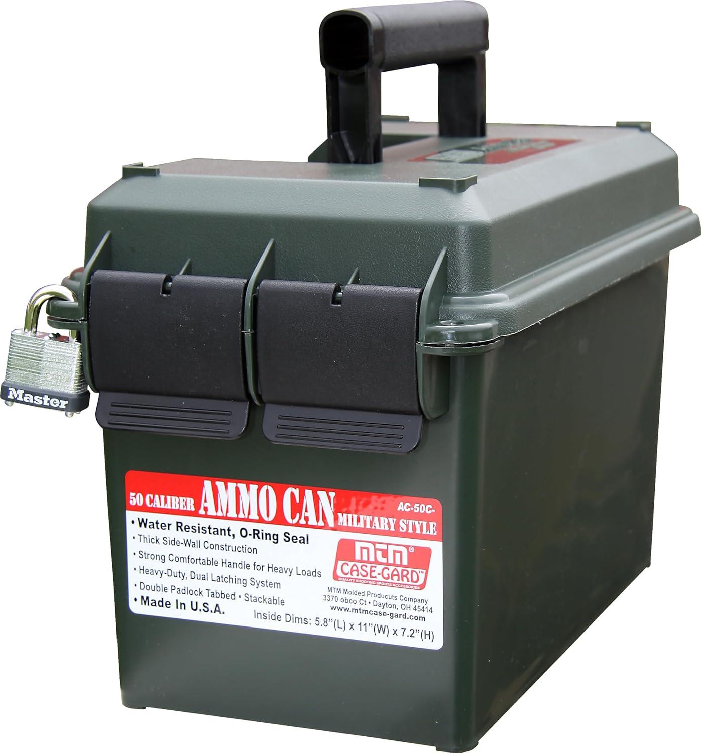 image:imageMTM AC50C Ammo Can 50 Caliber Field Boxes Lockable Storage Box with Handle Water and Dust Resistant Secures Hunting Gear Supplies and Bullets Stackable USA MadeForest Green