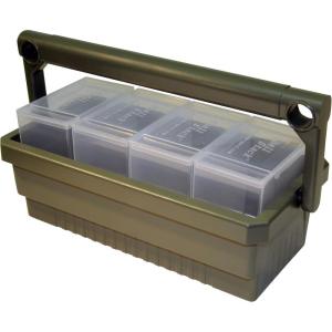 image:imageMTM SSC Shotshell Box Caddy with 4 Shell Stackers Strong comfortable handle USA Made Army Green Caddy Clear Boxes