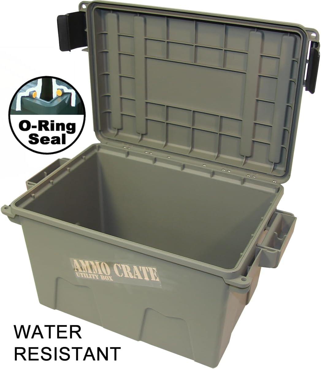 image:imageMTM ACR718 Ammo Crate Utility Box Ammo survival or hunting gear storage ORing seal for water resistant dry storage Double padlock tabbed for security Carries 65lbs of gear Army Green