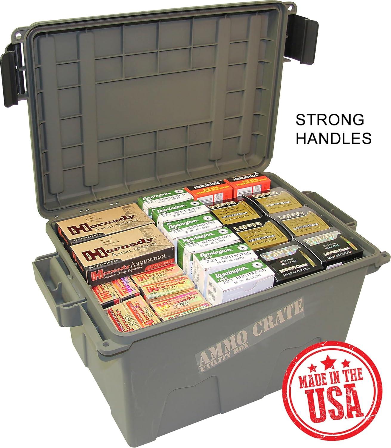 image:imageMTM ACR718 Ammo Crate Utility Box Ammo survival or hunting gear storage ORing seal for water resistant dry storage Double padlock tabbed for security Carries 65lbs of gear Army Green