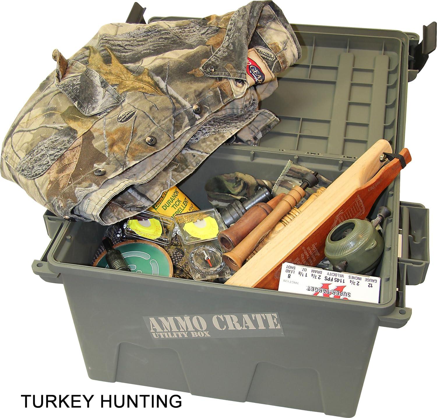 image:imageMTM ACR718 Ammo Crate Utility Box Ammo survival or hunting gear storage ORing seal for water resistant dry storage Double padlock tabbed for security Carries 65lbs of gear Army Green