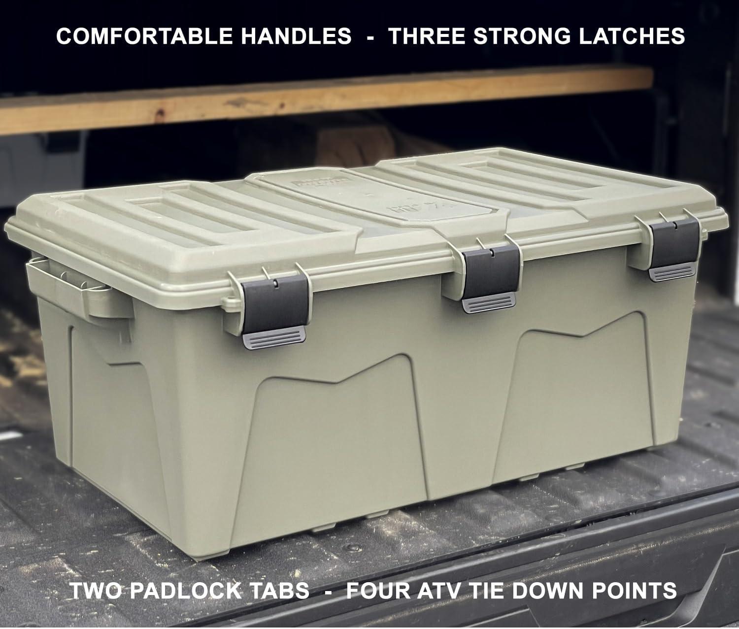 image:imageMTM ACRG18 Gear Crate Utility Box Water Resistant Gear Dry Storage Box for the Field Lockable Dry Storage Case 52 Quart Stackable Secures Hunting Shooting Gear 101 Uses USA Made Army Green