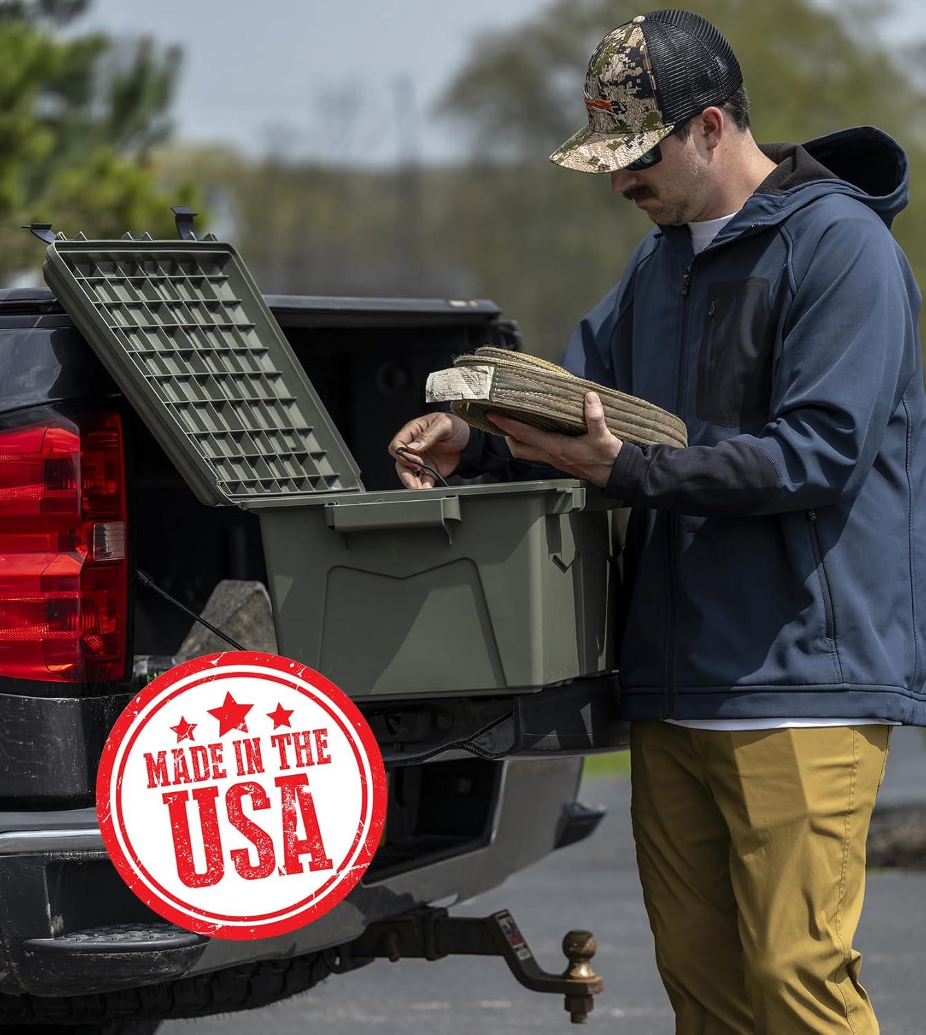 image:imageMTM ACRG18 Gear Crate Utility Box Water Resistant Gear Dry Storage Box for the Field Lockable Dry Storage Case 52 Quart Stackable Secures Hunting Shooting Gear 101 Uses USA Made Army Green