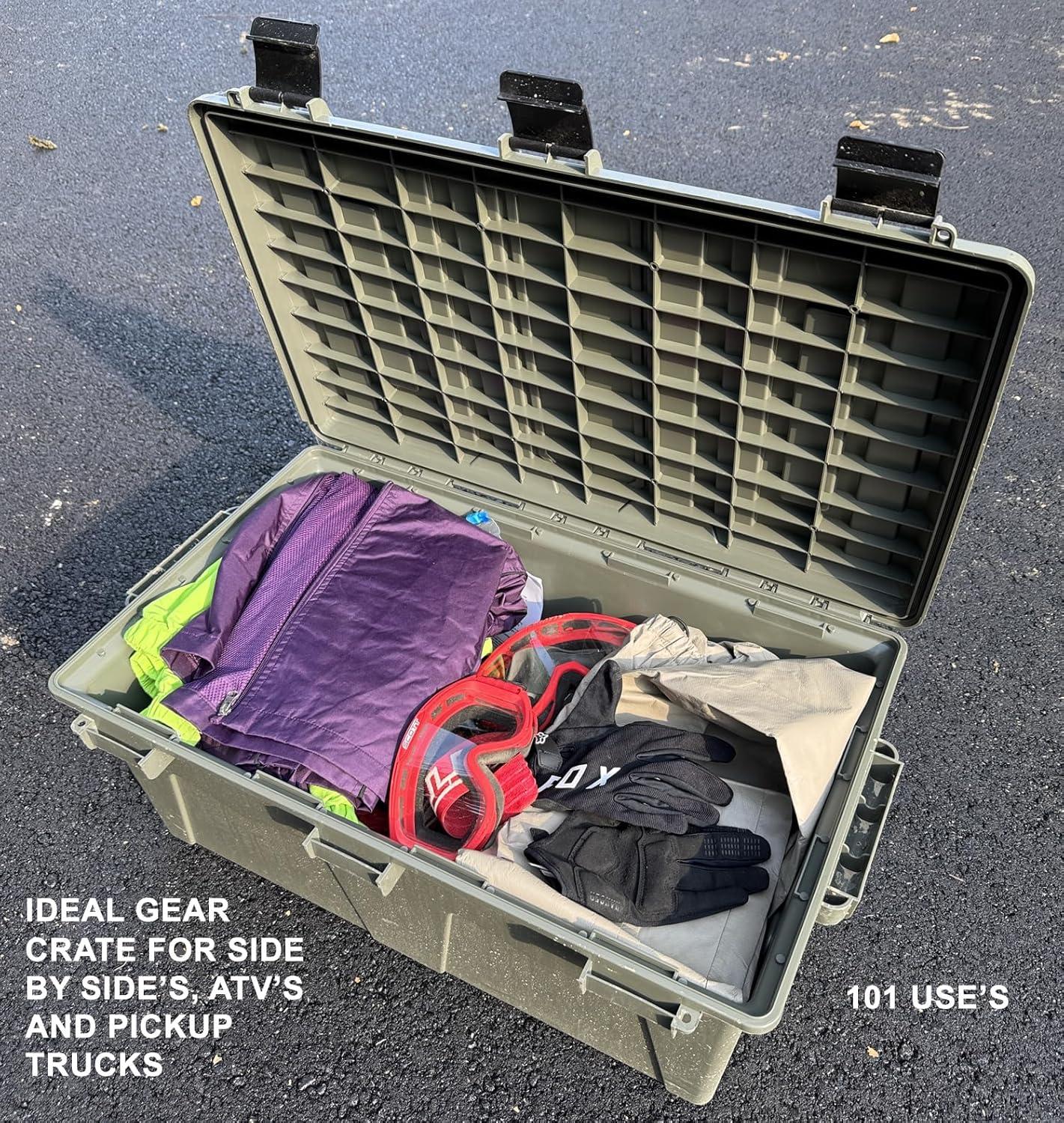 image:imageMTM ACRG18 Gear Crate Utility Box Water Resistant Gear Dry Storage Box for the Field Lockable Dry Storage Case 52 Quart Stackable Secures Hunting Shooting Gear 101 Uses USA Made Army Green