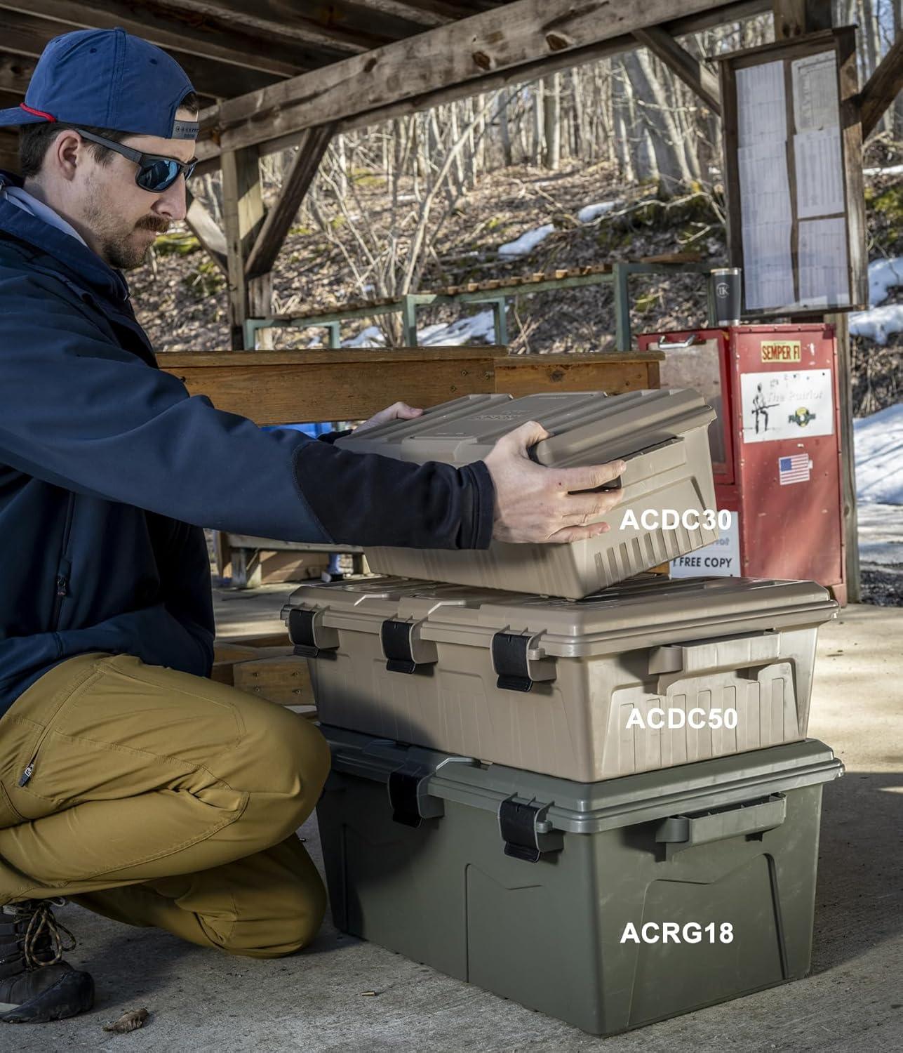 image:imageMTM ACRG18 Gear Crate Utility Box Water Resistant Gear Dry Storage Box for the Field Lockable Dry Storage Case 52 Quart Stackable Secures Hunting Shooting Gear 101 Uses USA Made Army Green