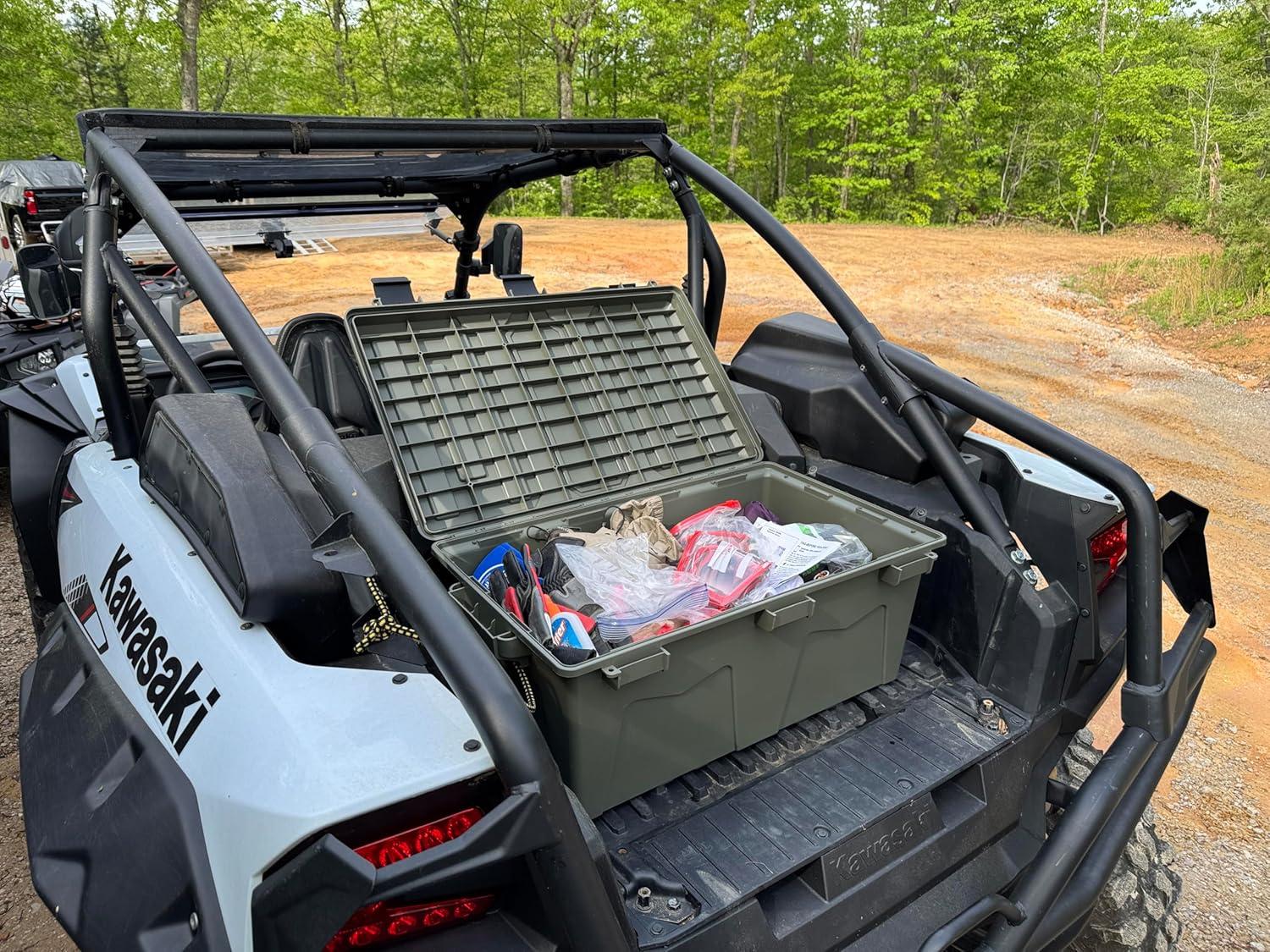 image:imageMTM ACRG18 Gear Crate Utility Box Water Resistant Gear Dry Storage Box for the Field Lockable Dry Storage Case 52 Quart Stackable Secures Hunting Shooting Gear 101 Uses USA Made Army Green