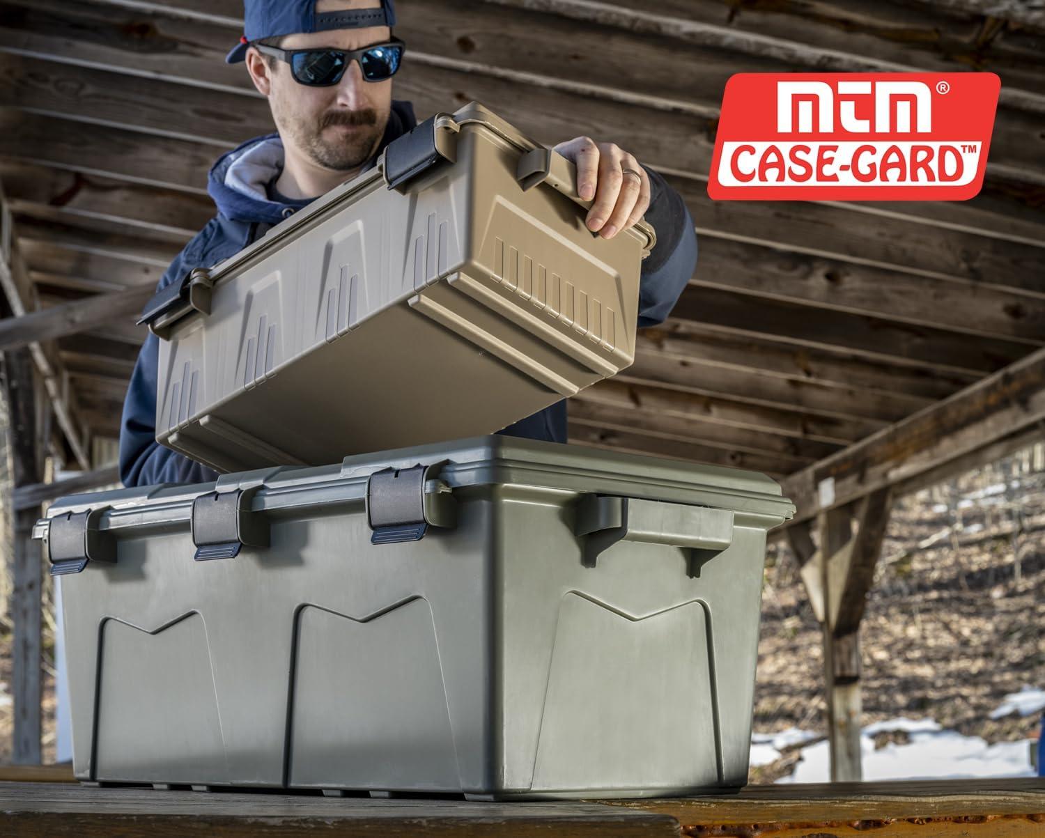 image:imageMTM ACRG18 Gear Crate Utility Box Water Resistant Gear Dry Storage Box for the Field Lockable Dry Storage Case 52 Quart Stackable Secures Hunting Shooting Gear 101 Uses USA Made Army Green