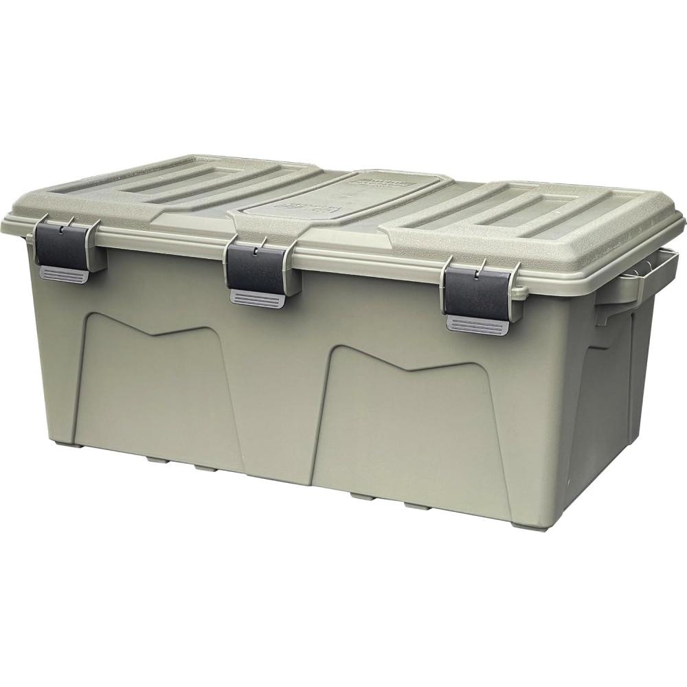 image:imageMTM ACRG18 Gear Crate Utility Box Water Resistant Gear Dry Storage Box for the Field Lockable Dry Storage Case 52 Quart Stackable Secures Hunting Shooting Gear 101 Uses USA Made Army Green